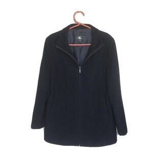 Vintage Calvin Klein Coat Wool/Cashmere Black SzM Womens Pre-Owned